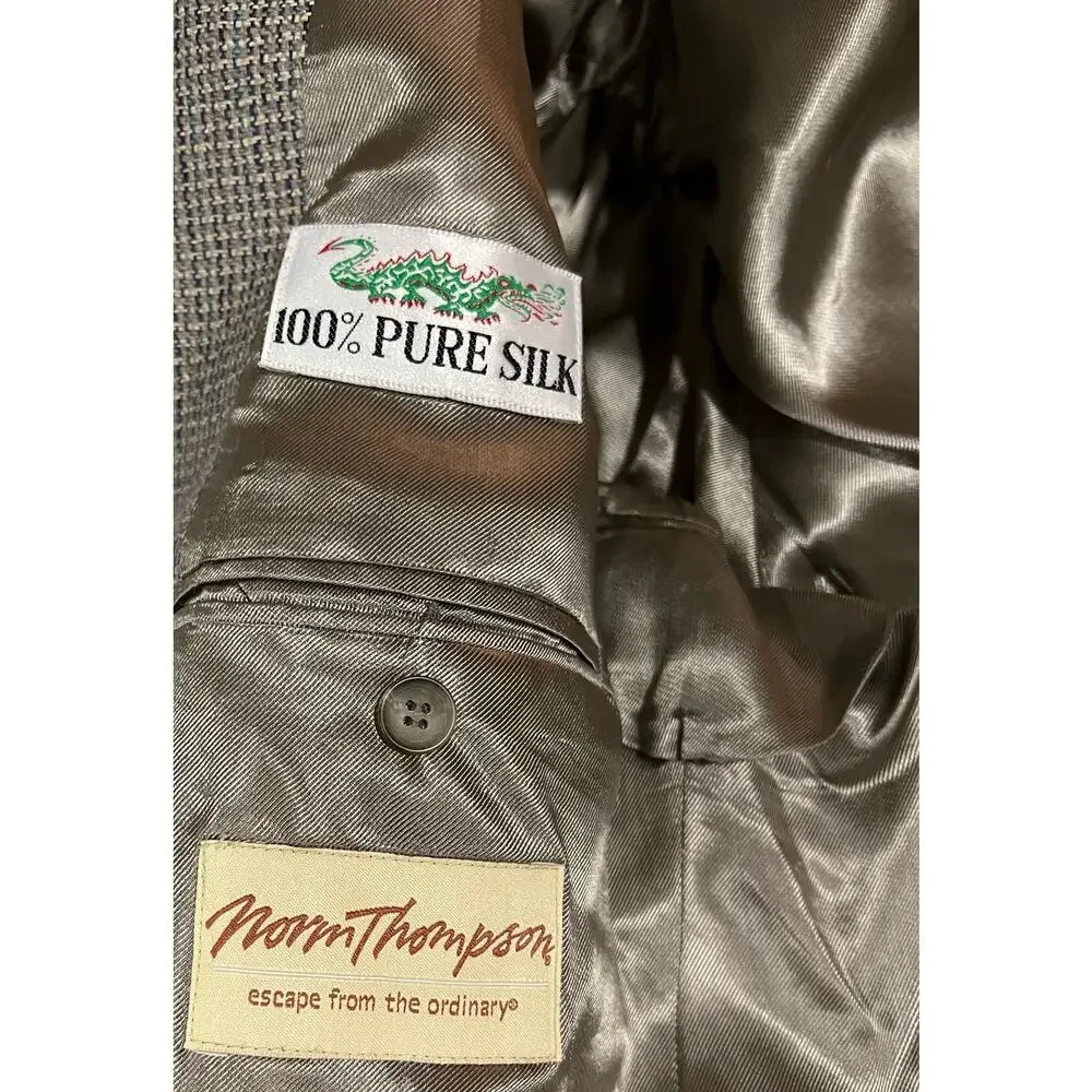 Norm Thompson Vintage Sport Coat Pure Spun Silk Blazer Tan Woven Jacket Mens 42